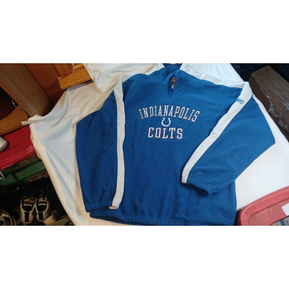 Vintage Reebok Indianapolis Colts NFL Fleece 1/4 Zip Sweater Blue White XL